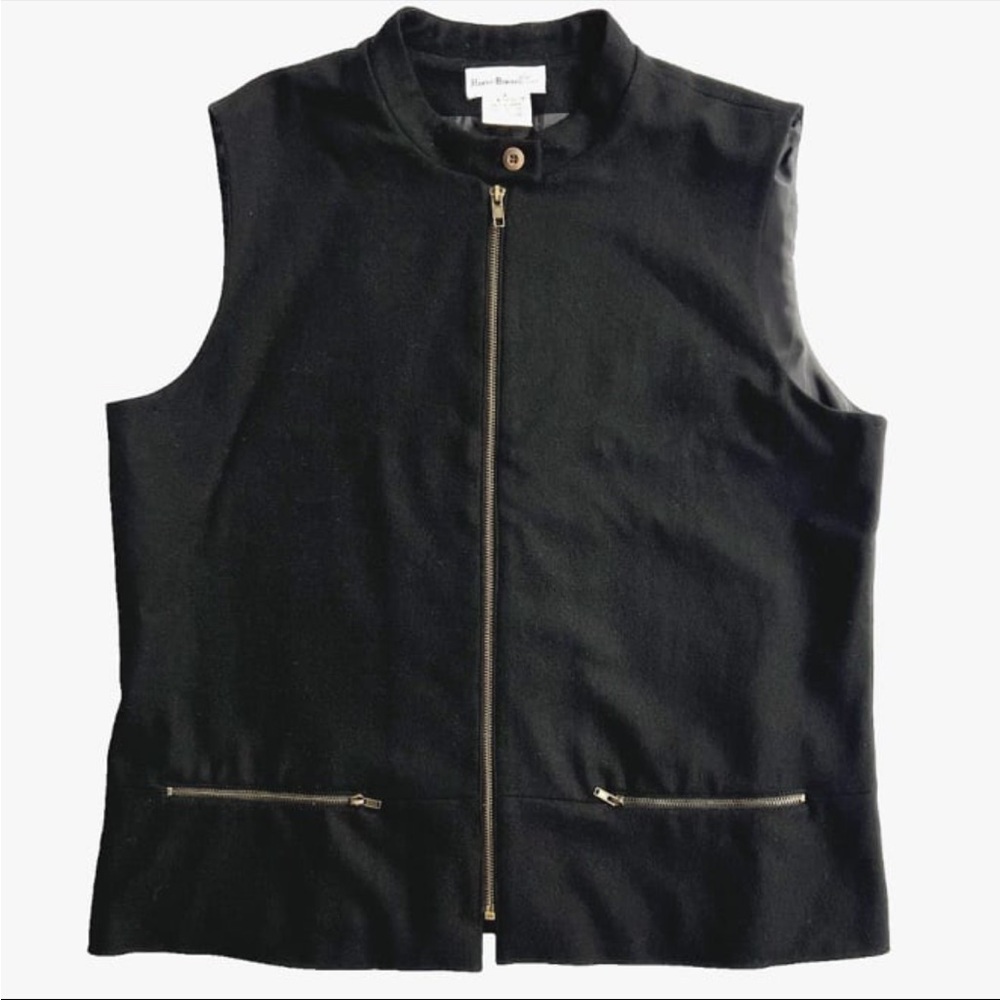 Harve Benard Vest with Pockets Womens Size 14 Black Wool Blend Zip Closure